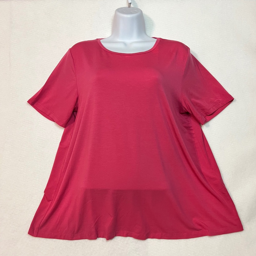 Eileen Fisher Preppy Pink Tencel Lyocell Stretch Short Sleeve Crew Neck Top Med